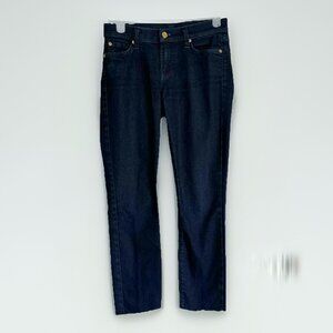 7 for All Mankind Women’s 25 The Skinny Jeans Blue Distressed Hem (27x24.5)